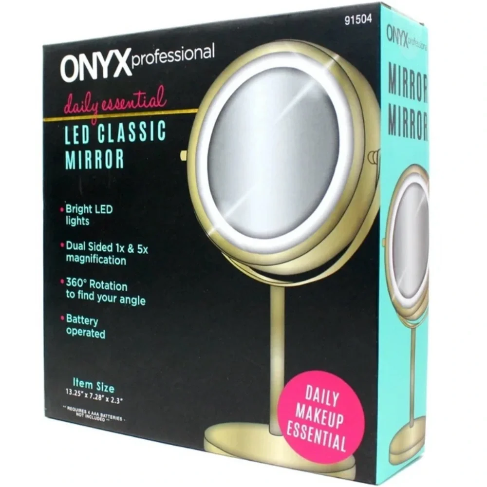 Onyx Gold LED Dual-Sided Classic Face Mirror - Picture 1 of 3